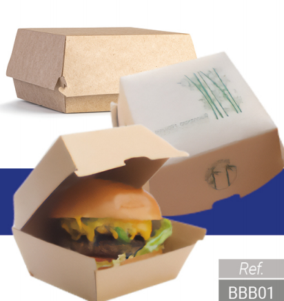 BOX Burguer De BamBù(0.175€/Uds) (200Uds/Caja) Base>105*105mm,Alto>85mm