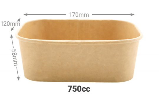 ENSALADERA DE RECTANGULAR KRAFT 750ml +  TAPA PP（300 uds）(0.247€/Uds)(170*120*58mm)