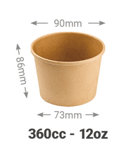 TARRO SOPA DE CARTON KRAFT 360ml  +TAPA PLAST(500uds)（0.128€/Uds)(tapa kraft0.130€/uds)(tapa pp0.050€/uds)