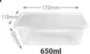 Envase PP Inyectado Cuadrado Con Tapa650ml(0.14€/Uds)(500Uds/Caja)170*118*50mm
