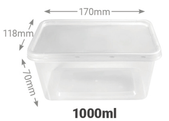 Envase PP Inyectado Cuadrado Con Tapa1000ml (0.156€/Uds)(500Uds/Caja)170*118*70mm