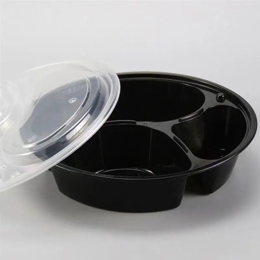 [PB-24] 838-3 Plastic Container(Black )(0.265€/Uds)(150Uds/Caja)（圆三格）ɸ220*55mm